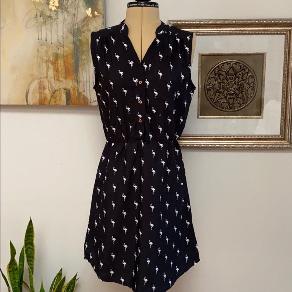 TWIK, Sleeveless Black dress with 🦩 print, M